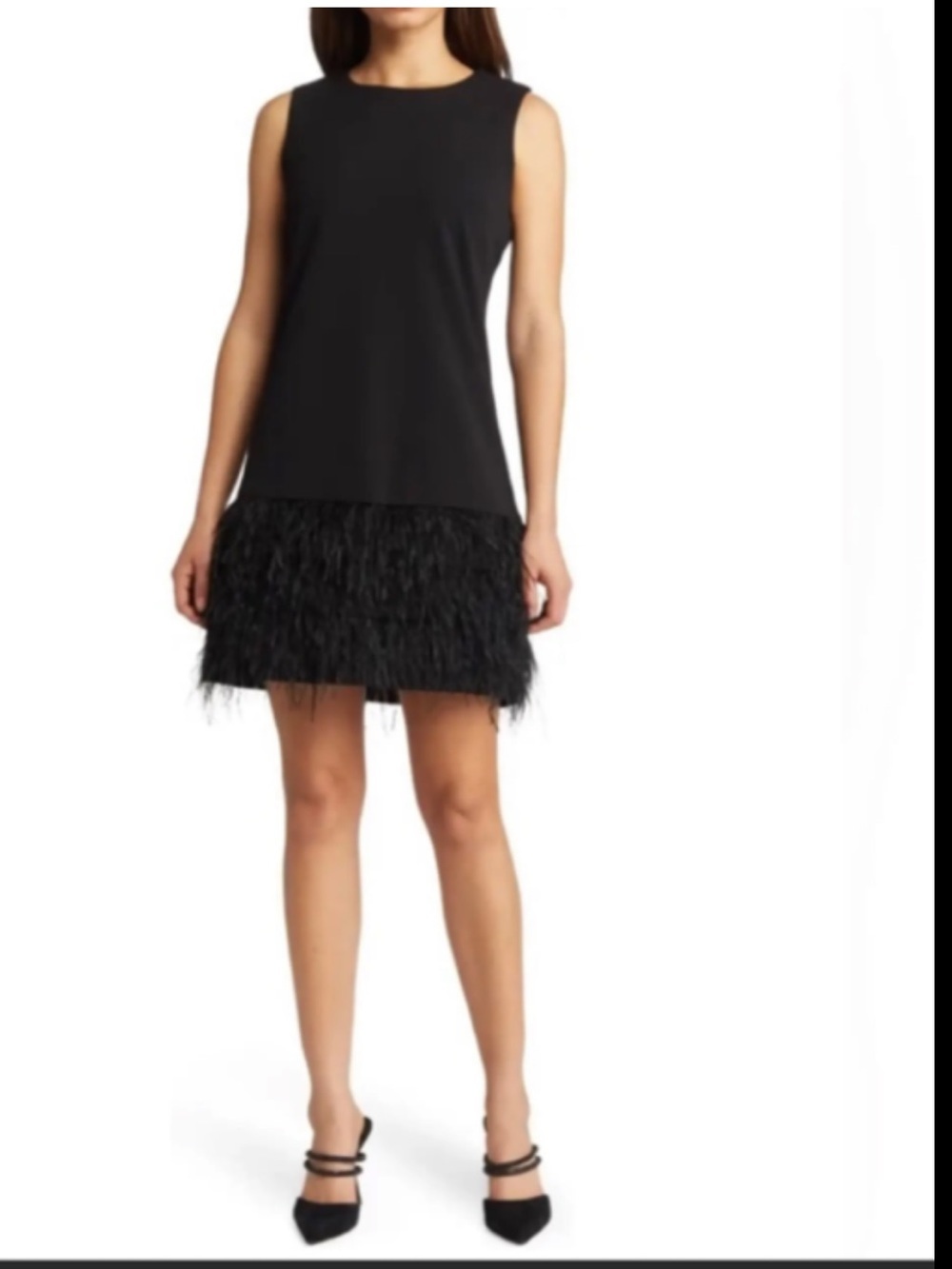 Sam Edelman Black Sleeveless Feather-Trim Mini Dress